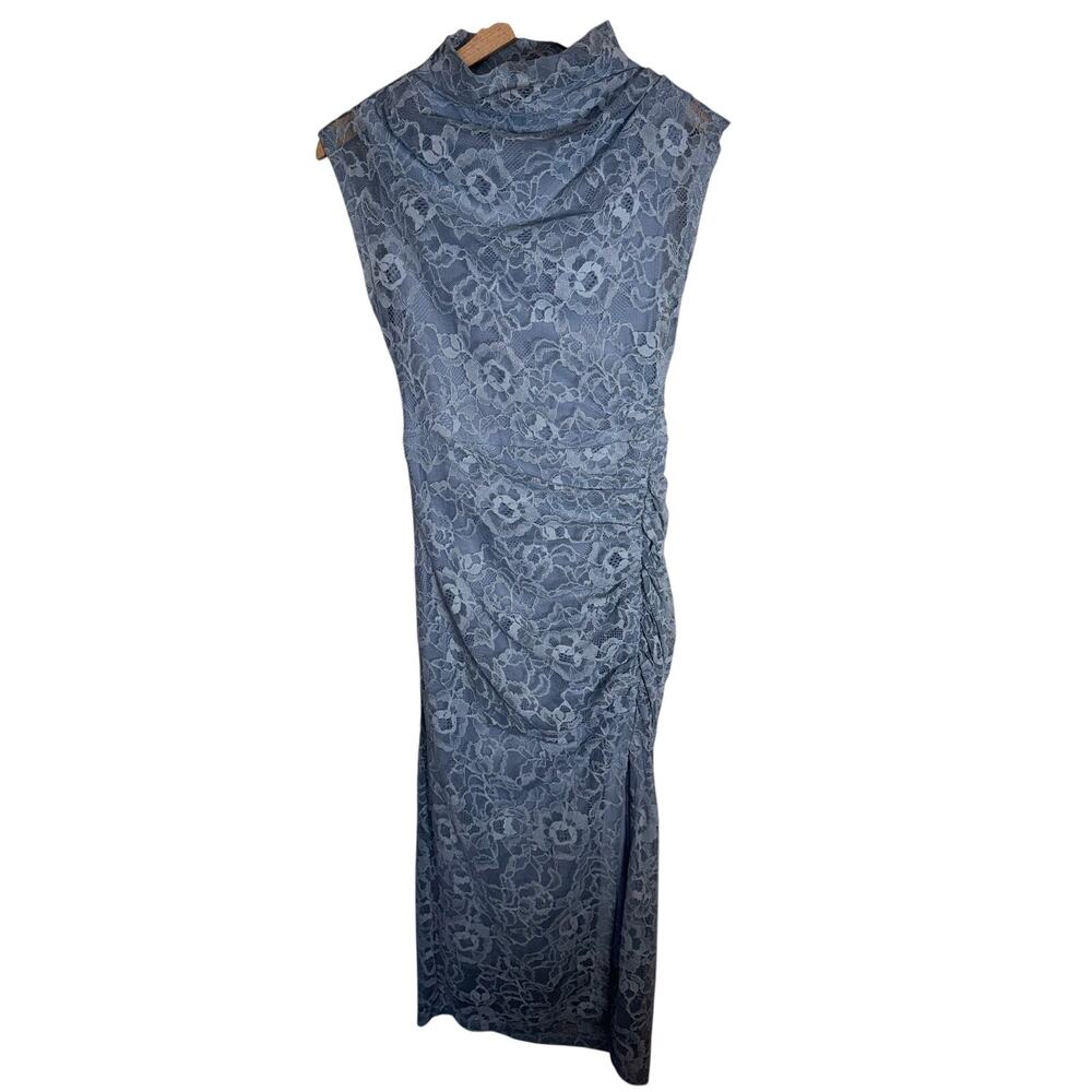 ANTHROPOLOGIE mock neck lace bodycon midi length autumn wedding guest dress XXS